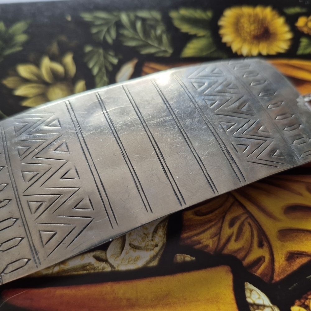 Silver Geometric Patterned Cuff Bracelet - Picture 6 of 8